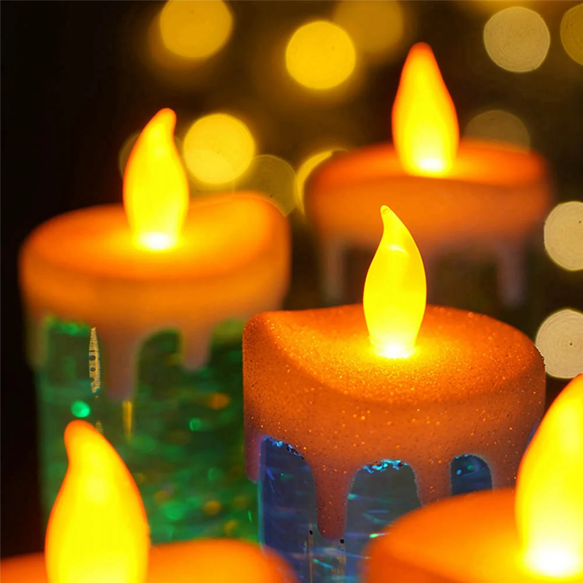 75STO-2X LED-Weihnachtskerzen, farbwechselnde LED-Wasserkerze mit glitzernden flammenlosen LED-Kerzenlichtern, Schreibtisch, Tisch, Rot