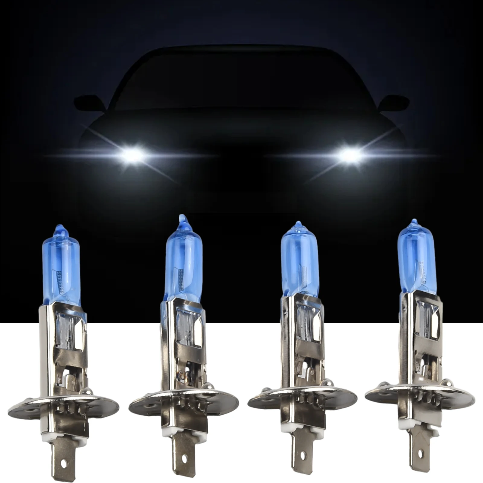 4PCS Halogen Headlight Bulb H1 55W 12V Halogen Bulb Super White Car Headlight Bulbs Lights Long Lasting Fog Lamp Car Supplies