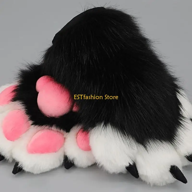 

Y5GC Wolf Costume Furry Paw Warm Gloves for Adult Plush Mittens Costume Accessory Animal Cosplays Party