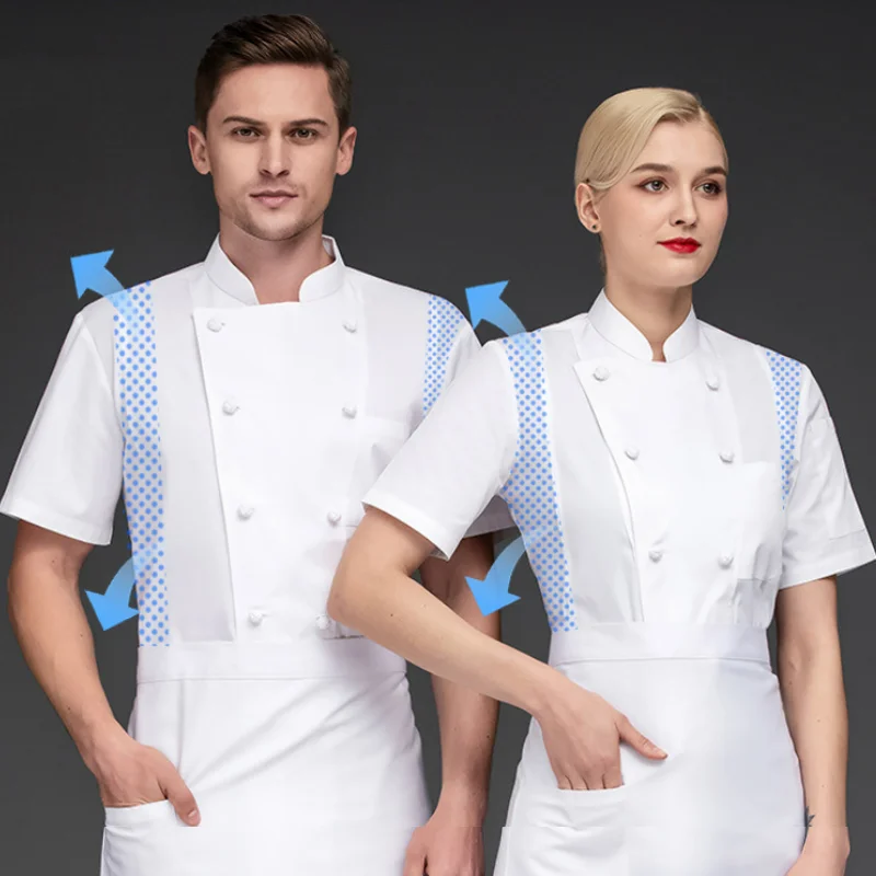 Giacca da cuoco uomo donna manica corta cucina cuoco camicia Baker barman ristoranti cameriere uniforme