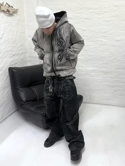 HKSH Spring Autumn New Men Tide Chic Ins Dark Punk American Vintage Loose Fit Hoodie Niche Y2K Unisex Hip-hop Sweatshirt HK27535