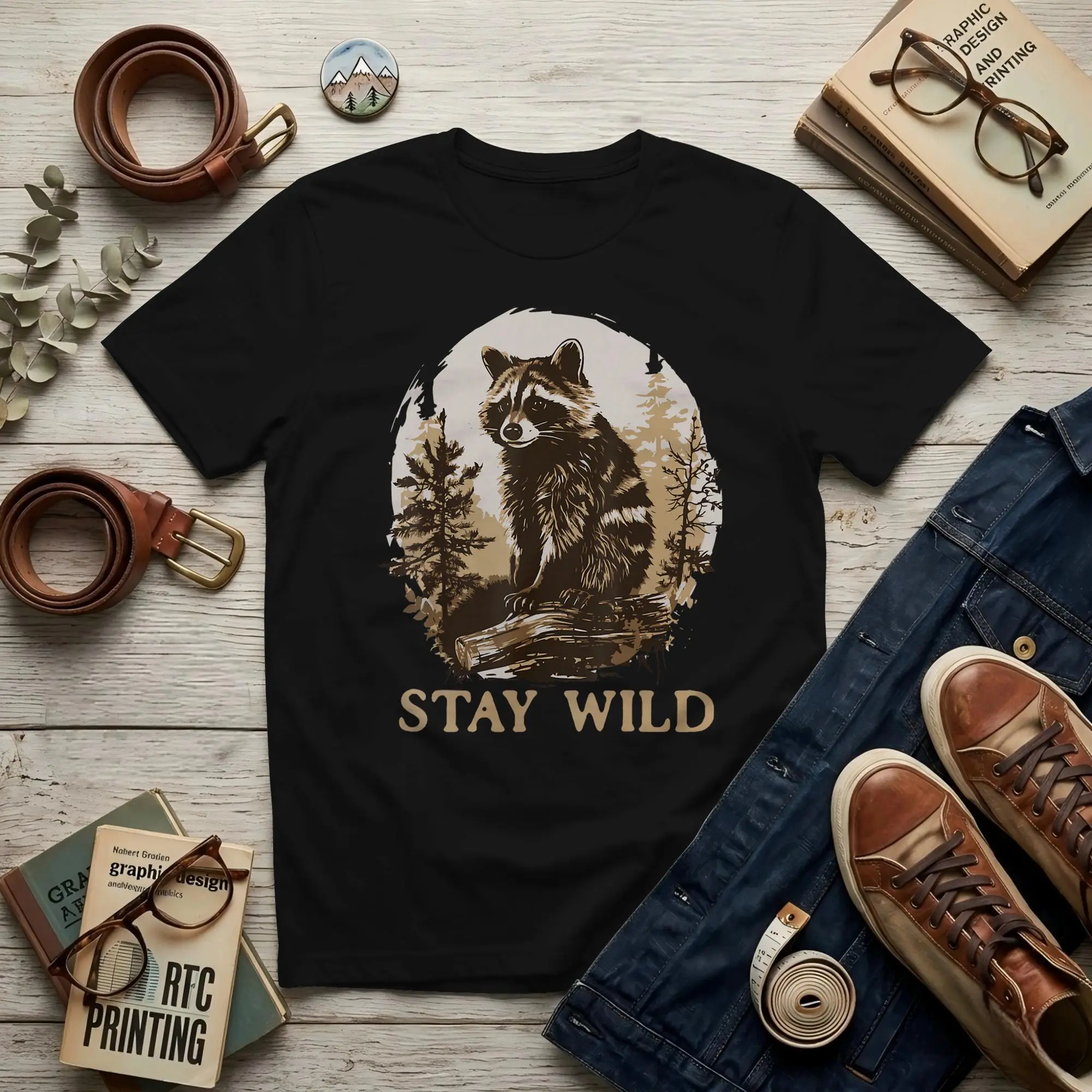 Racoon Men T Shirt  Humor Tees Short Sleeve Crewneck 100% Cotton Classic Clothing T-Shirt
