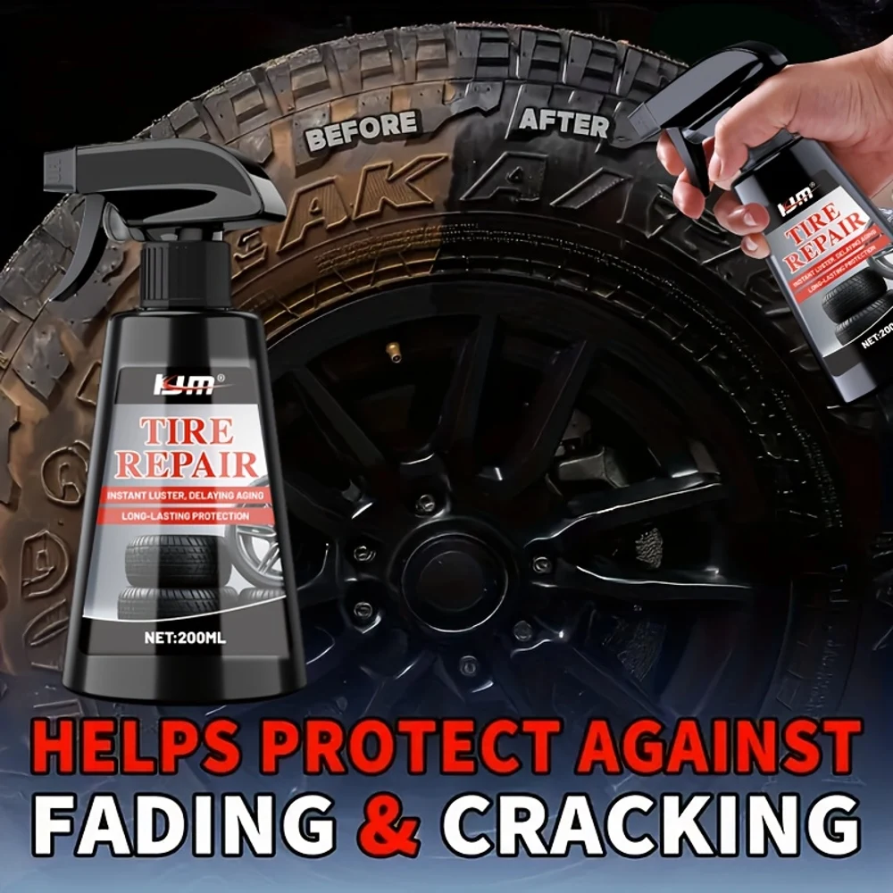 Black Shiny car Tire Spray, 200ml- Protects and brightens tires, quickly restores the luster of tires, plastics and rubber, poli