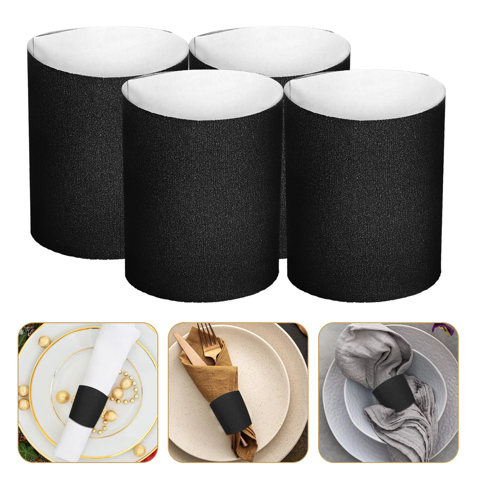 

500 Pcs Napkins Disposable Paper Bands Rings for Tables Elastic Self Adhesive Black