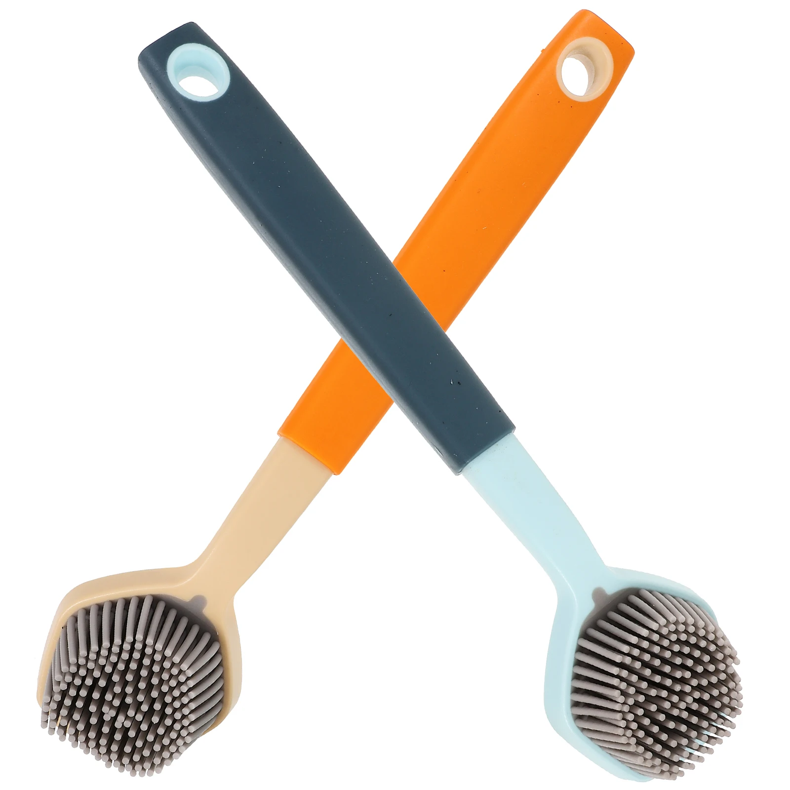 

2pcs Long Handle Silicone Brushes Durable Pot Brushes Ergonomic Non-Slip Kitchen Cleaning Tools Hanging Holes High-Quality Pp