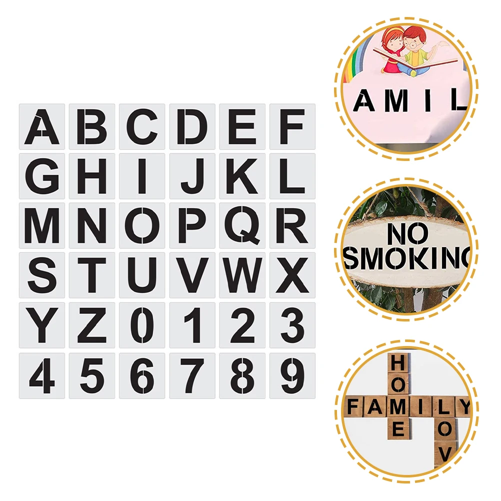 36 قطعة استنسل الأبجدية قوالب الحروف البلاستيكية للرسم اليدوي قابلة لإعادة الاستخدام أنماط أرقام مقاومة للماء فن الحرف اليدوية