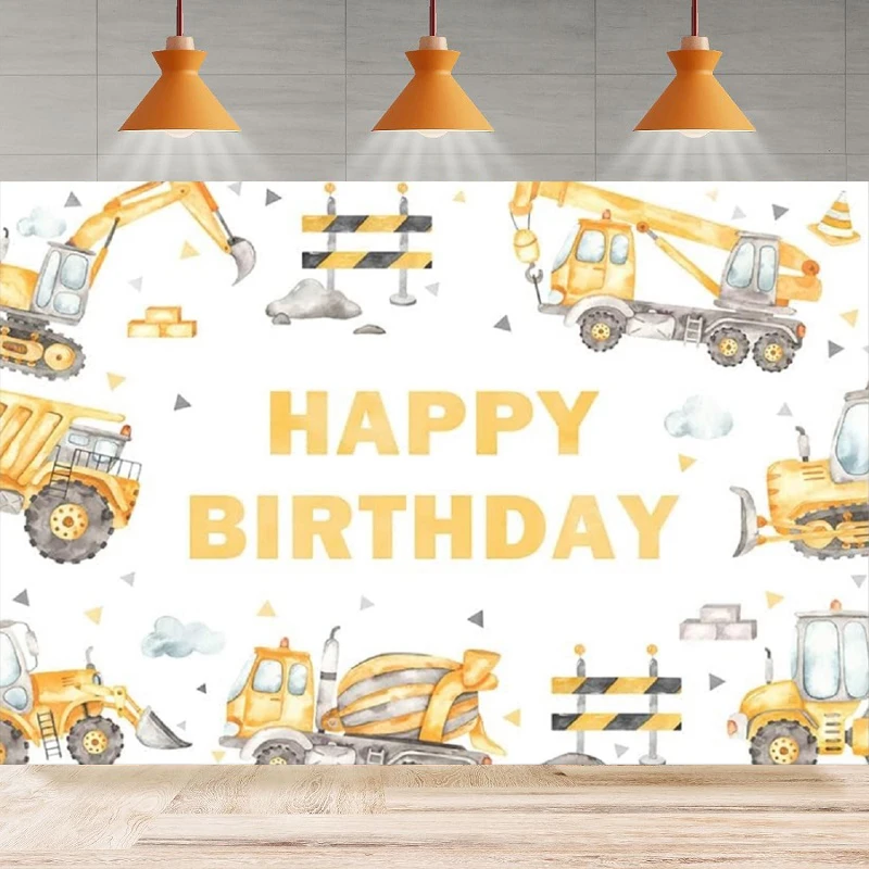 

Construction Photography Backdrop Dump Truck Excavator Crane Birthday Party Banner Digger Excavator Truck Background Studio Prop