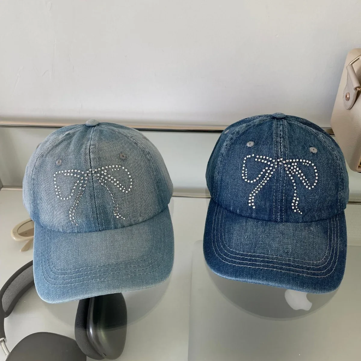 Topi bisbol Denim berlian, topi Baseball Y2k gaya Korea, topi Hip Hop musim panas, topi pantai pelindung matahari luar ruangan