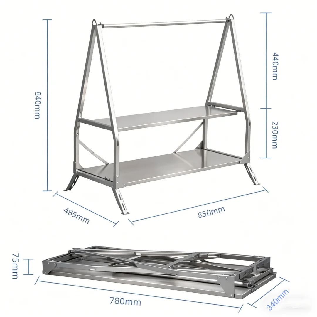 Outdoor Camping Storage Shelf Portable Folding Shelf Storage Rack Garden Stainless Steel Stand