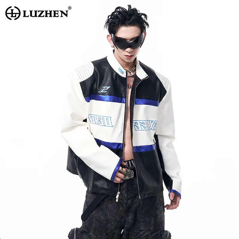 LUZHEN Patchwork Design Letter Pattern Motorcycle Jacket Autumn Men's Color Contrast Handsome American Original Tops 2024 LZ6983