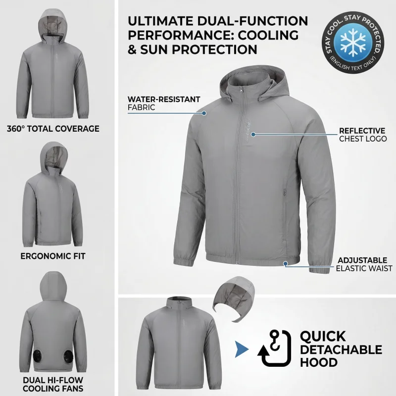 

Maxbarley FAN Cooling Jacket Summer Unisex Sun Protective Skin Coat Portable Air Conditioner Outdoor Fishing Heat Relief