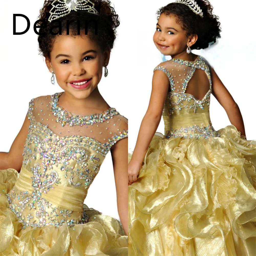 

Customized Dearin Scoop Neckline A-line Floor Length Skirts Fold Draped Tulle Flower Girl Dresses