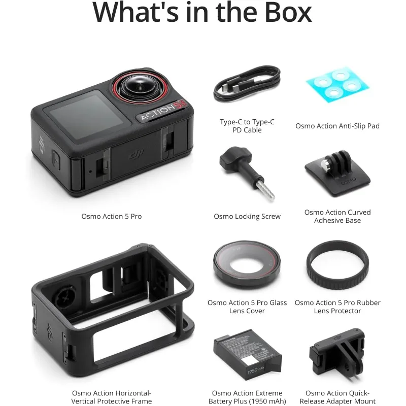مجموعة أكشن 5 برو القياسية الجديدة، كاميرا الحركة المقاومة للماء مع مستشعر 1/1.3 بوصة، فيديو بدقة 4K/120 إطارًا في الثانية، تتبع الخضوع، التثبيت