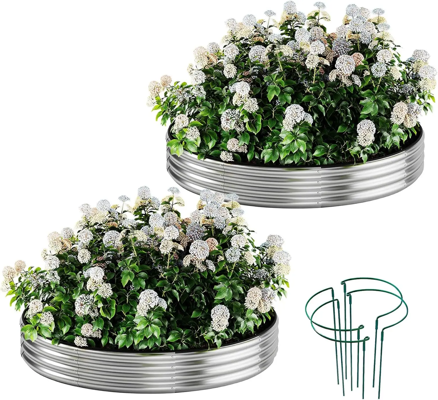 طقم سرير حديقة مستدير مجلفن للزراعة المعدنية للبستنة في الهواء الطلق، 2 × 2 × 1 قدم 2 قطعة صندوق حديقة مرفوع سرير زهور، مستدير G #1