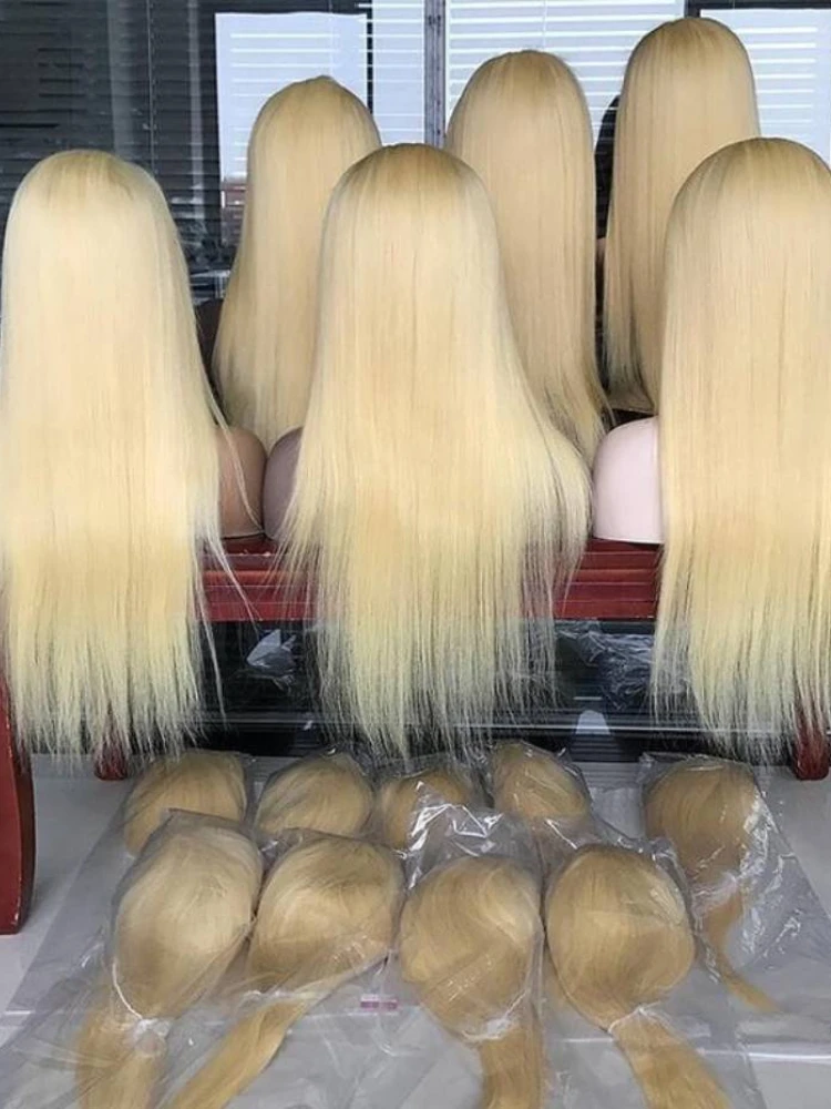 13x6 360 Lace Wig Human Hair Pre Plucked 613 Blonde Colored Lace Front Wigs Bone Straight Ponytail Human Hair Lace Frontal Wig image 6