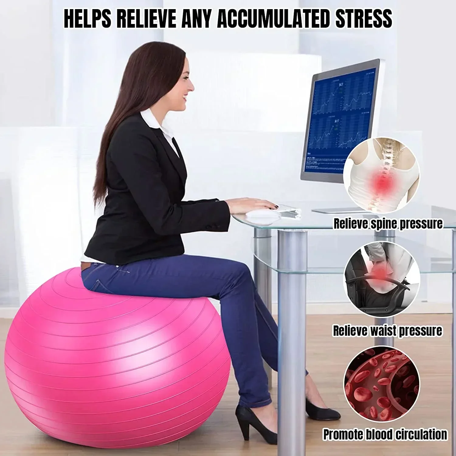 Workout Pregnancy Stability Home Gym Yoga Ball AntiBurst Swiss Balance Ball Pump Fitness Ball 75cm