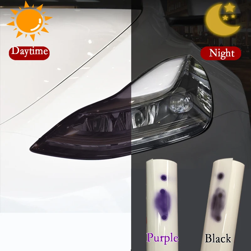 

Пленка для фар автомобиля, фотохромная пленка для защиты от ультрафиолета, прозрачная черная/фиолетовая пленка из ТПУ, PPF, наклейки