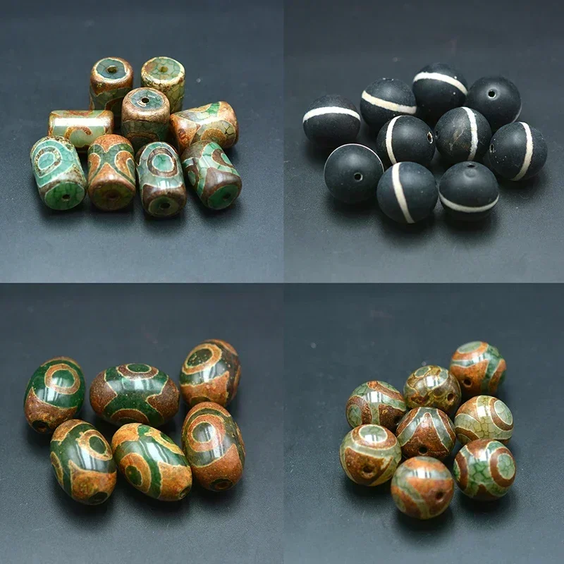 FLTMRH  Vintage Green Stone Natural Tibetan Dzi Agates Stone Beads Oval Geometric Nine-eyed Antique Agates Beads for Women Ma