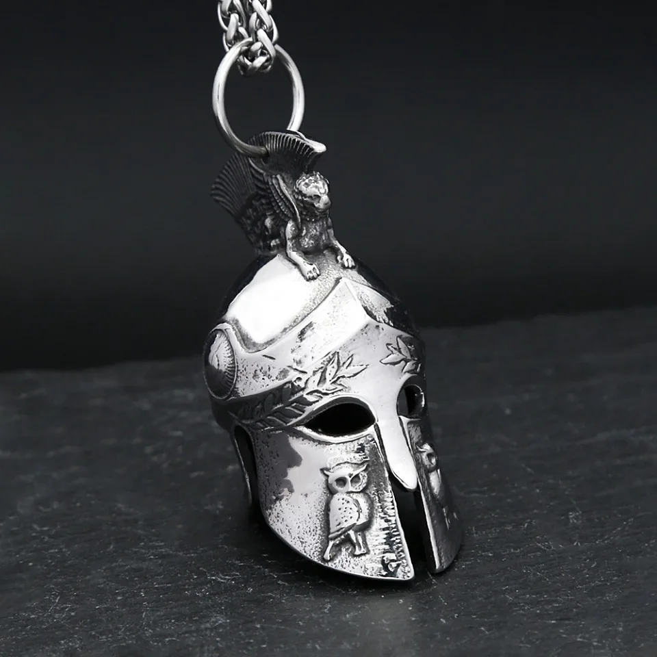 

Vintage 3D Style Spartan Helmet Pendant 316L Stainless Steel Warrior Mask Bell Necklaces For Men Amulet Jewelry Gifts Wholesale