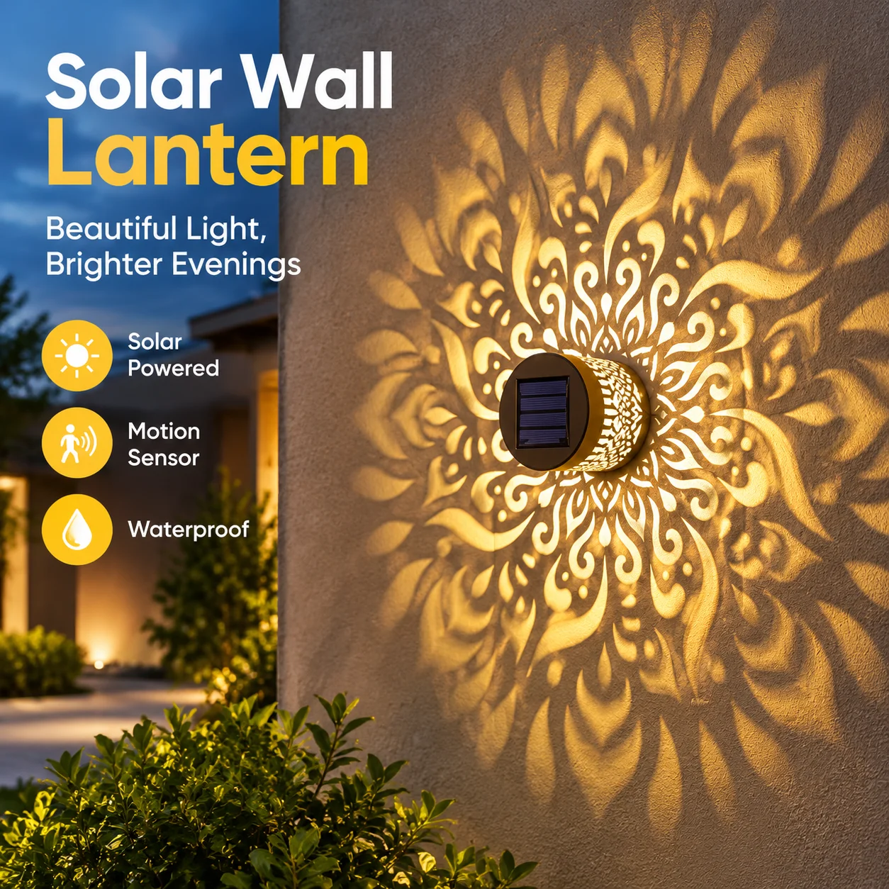 Waterproof Motion Sensor Solar Wall Lantern with Mandala Pattern, Iron Courtyard Light, Wall-Mounted Outdoor