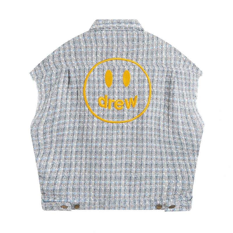 Drew House Embroidered Logo Shoulder-less Coat Men's Clothing Designer Niche American Retro Print Loose Denim Jacket