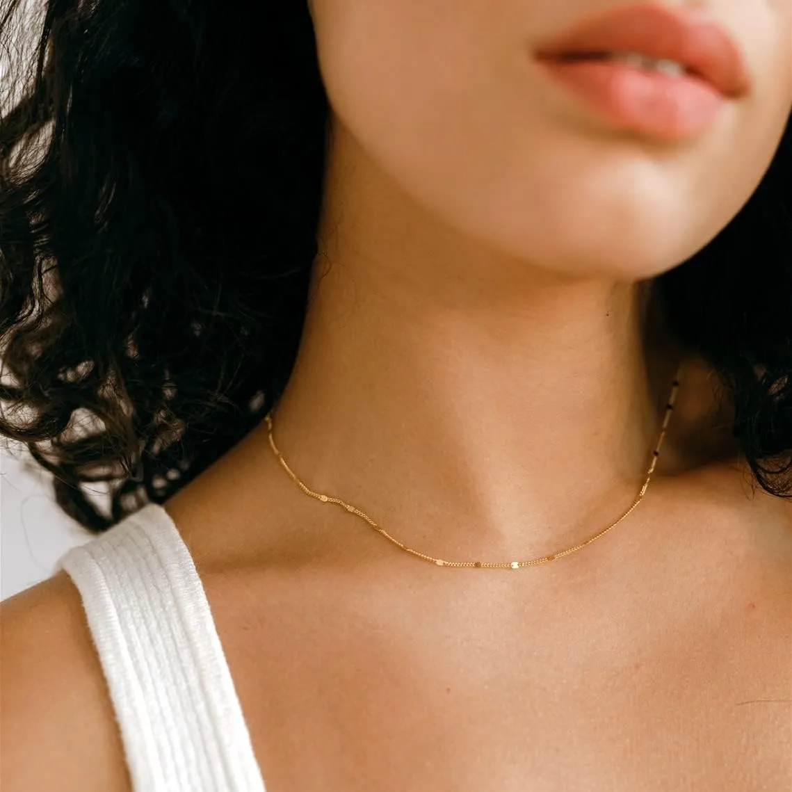 K Gold/Silver Plated Satellite Choker Shining Dots Station Chain Sparkle Chain Necklace Link Chain Exquisite Jewelry for women - view 2