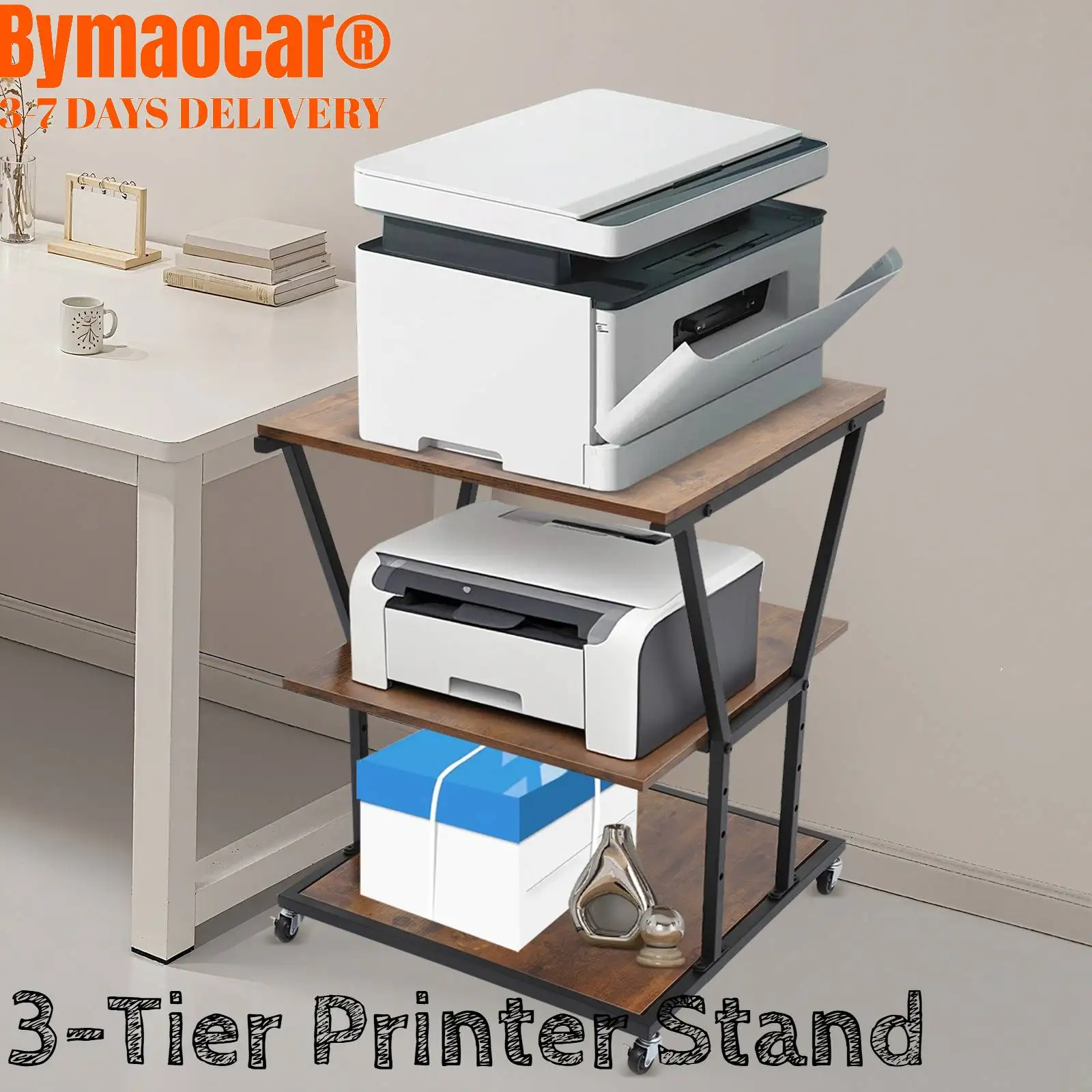 

3-Tier Printer Stand for Home/Office, Storage Cart Adjustable to store refrigerator scanner fax machine, serve as bedside table