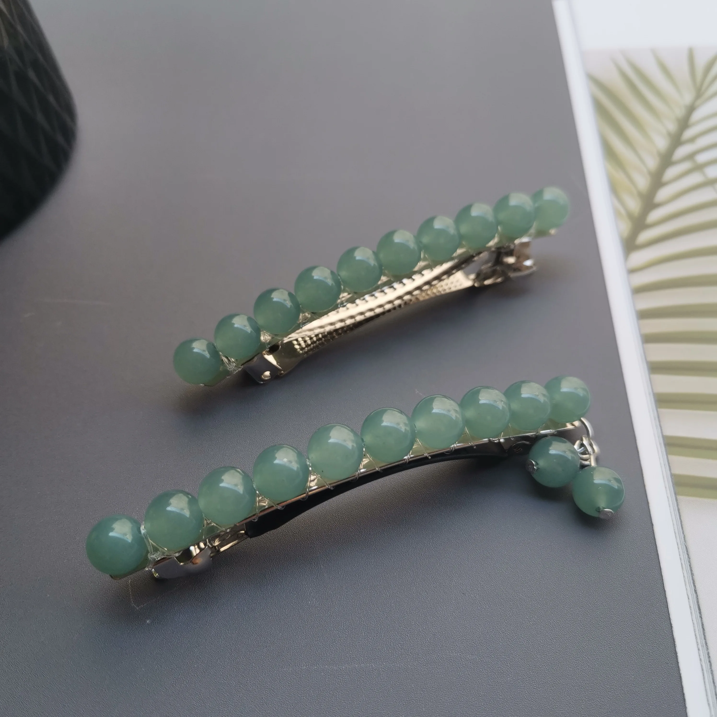 Handmade Natural Hanbaiyu Optimal Qingshui Blue Agate Emerald Color Jade Hairpin Women's Hair Accessories Side Clip Half Updo
