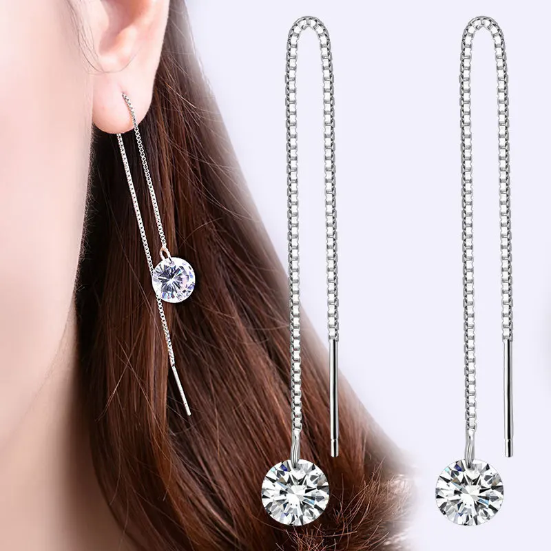 الأقراط الجديدة من الفضة الإسترليني عيار 925 على شكل قلب، والأقراط المرصعة، والشرابات النسائية الفضية، والأذن الطويلة الماسية السائبة المرصعة بالألماس