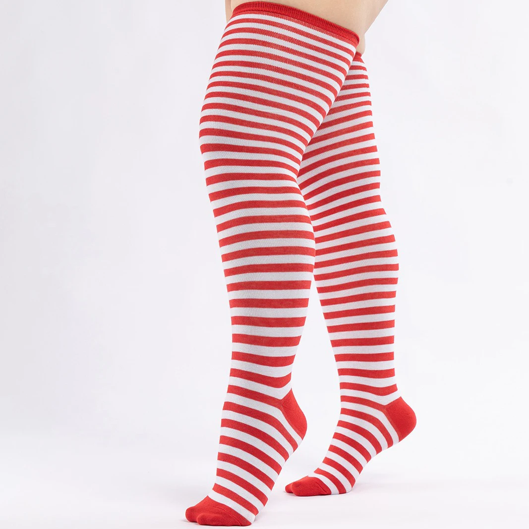 Halloween-Oberschenkelstrümpfe in Übergröße für Damen, lange gestreifte Overknee-Socken mit Anti-Rutsch für Halloween-Kostüme – Detail 12