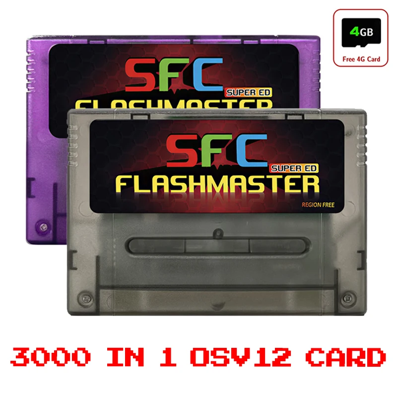 Tarjeta de juego 3000 en 1 OS.V12 SFC para Super Famicom con tarjeta TF de 4GB para consola de videojuegos SNES SFC, accesorios de juego