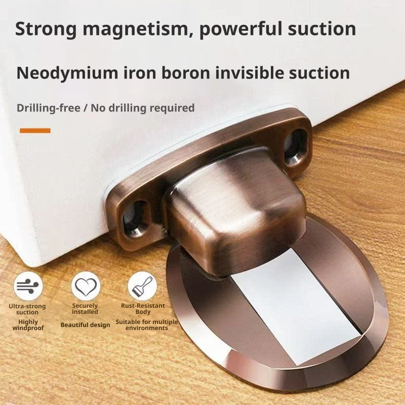 Invisible Door Stopper for Home Renovation Dedicated Use, Self-Adhesive Free Punching Magnetic Anti-Collision Suction