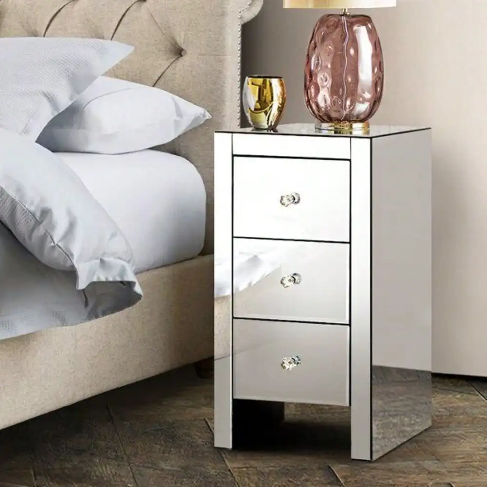 

Mirrored Glass Nightstand Bedside Table Home Storage Sofa End Side Table