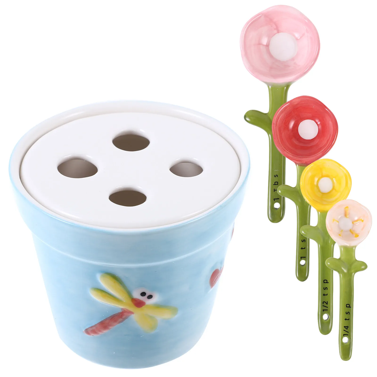 

1Set Ceramic Flower Measuring Spoon Baking Kitchen Gadget Dry Wet Ingredient Scoop Sugar Milk Coffee Powder Measuring Tool