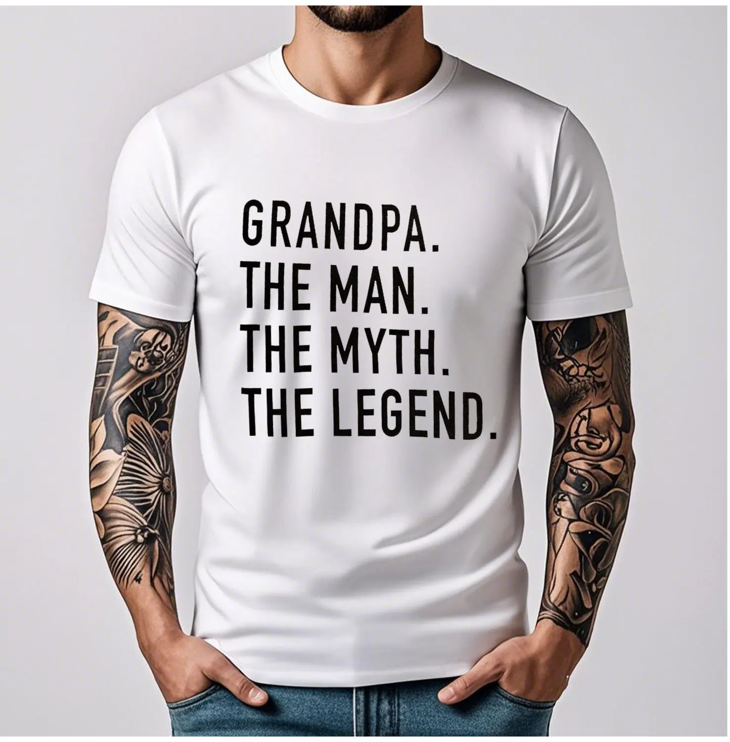 Funny Grandpa Gift T-Shirt The Man The Myth The Legend Simple Letters Printed T-shirt Tops Casual Style Crewneck Short-sleev