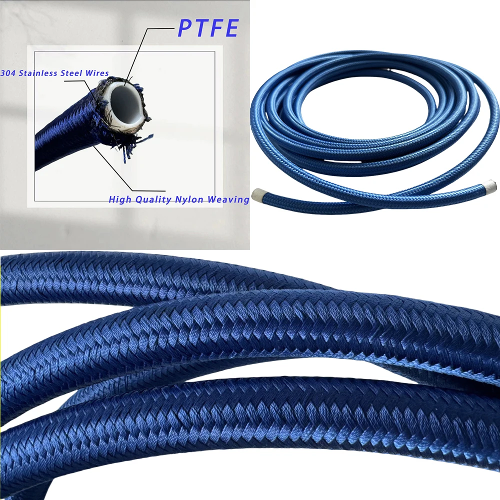 1M-10M AN4-AN20 Przewód paliwowy Wąż PTFE Chłodnica gazowa Rurociąg Rura Nylon 304 Pleciony stal nierdzewna Odporny na wysokie temperatury Niebieski — zdjęcie 6