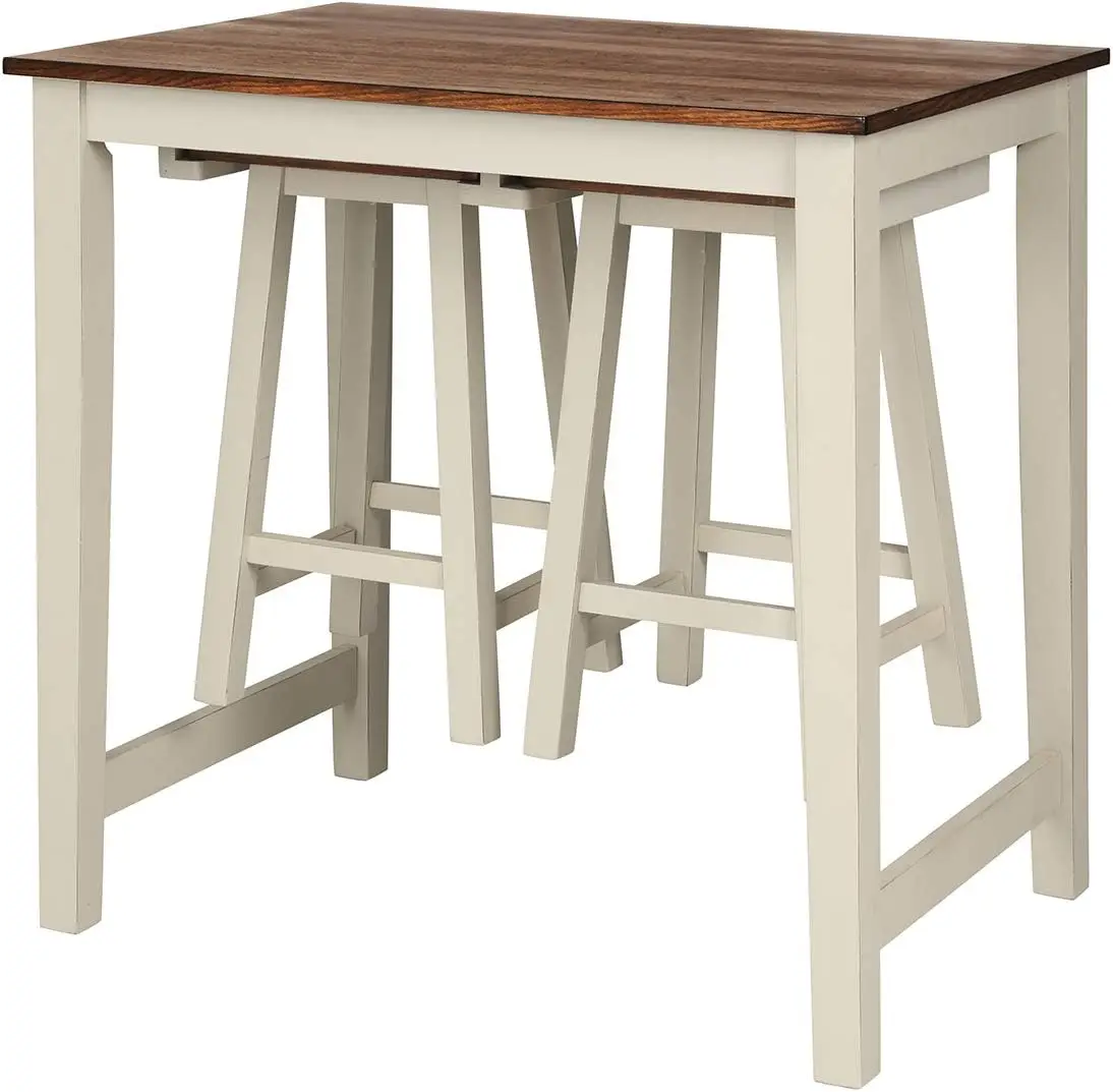 3 Piece Pub Dining Set, Counter Height Pub Table with 2 Saddle Bar Stools, Tavern Collection Table Set for Living Room,
