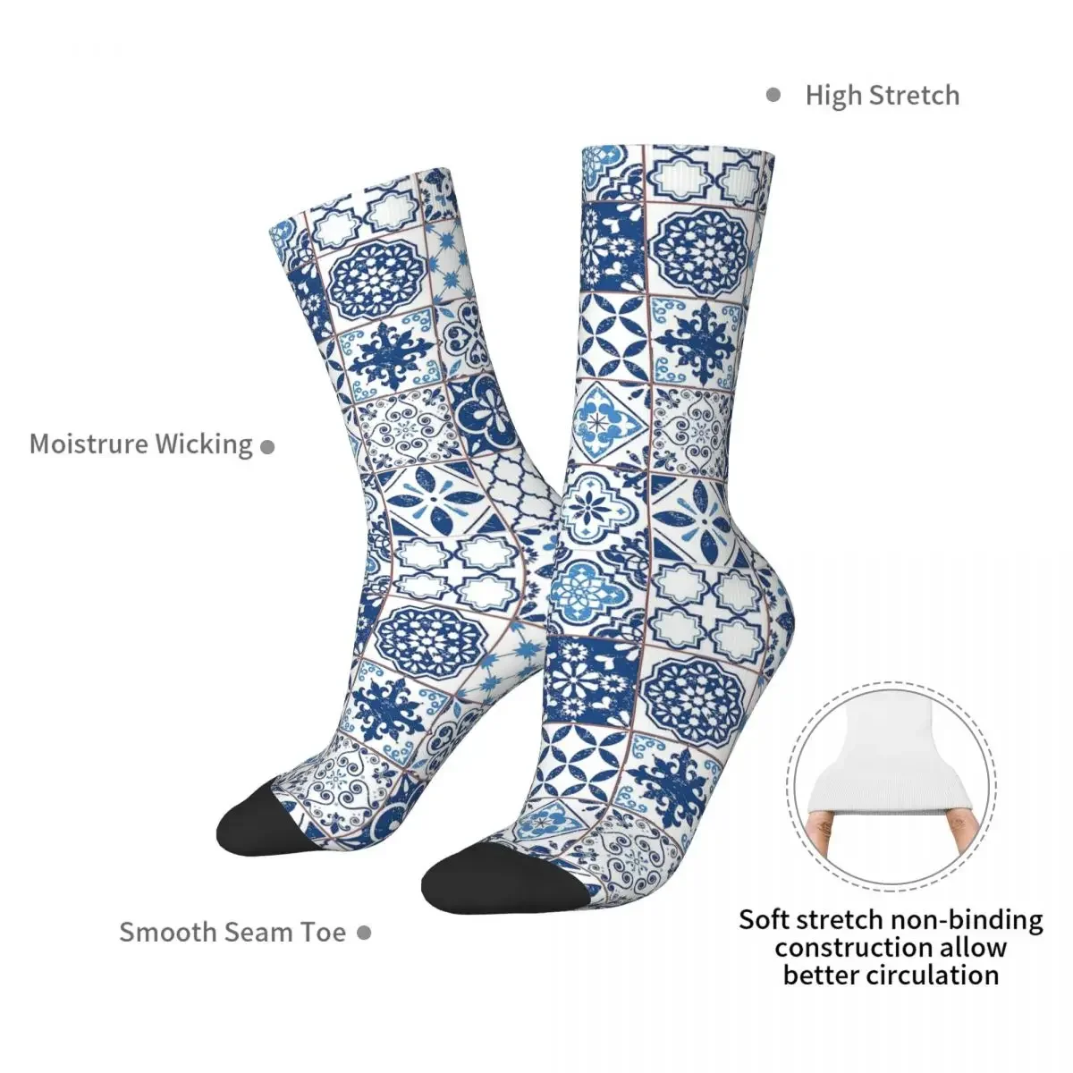 Portuguese Azulejos Socks Harajuku Super Soft Stockings All Season Long Socks Accessories for Unisex Birthday Present