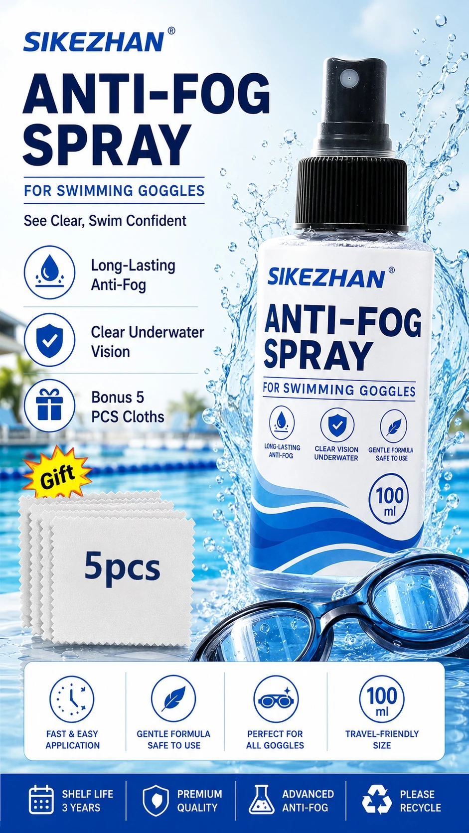 Anti-Beschlag-Spray für Schutzbrillen, Brillen, Kameras, Windschutzscheiben, Teleskope und Badezimmerspiegel, langanhaltender klarer Sichtschutz – Detail 1