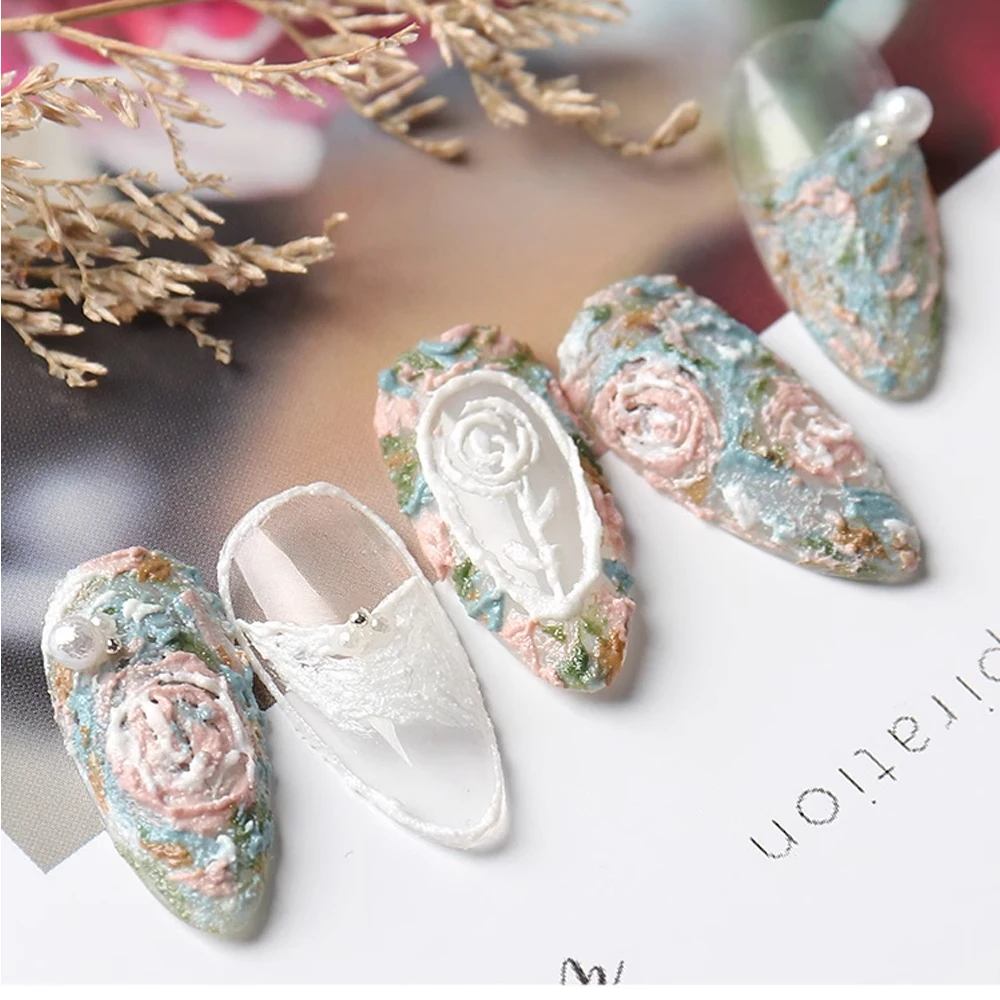 8G/Jar Nail Art Relief Effect Plaster Gel 5D Pink White Flowers Carved Gypsum Adhesive No Need Top Coat Gel Polish Painting Gel