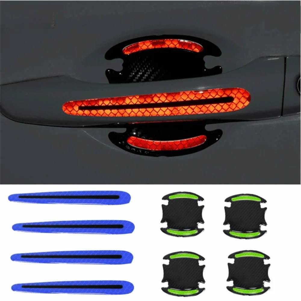 

8Pcs/Set Carbon Fiber Car Handle Protector Self-Adhesive Anti-Scratch Car Door Guard Easy To Install Reflective