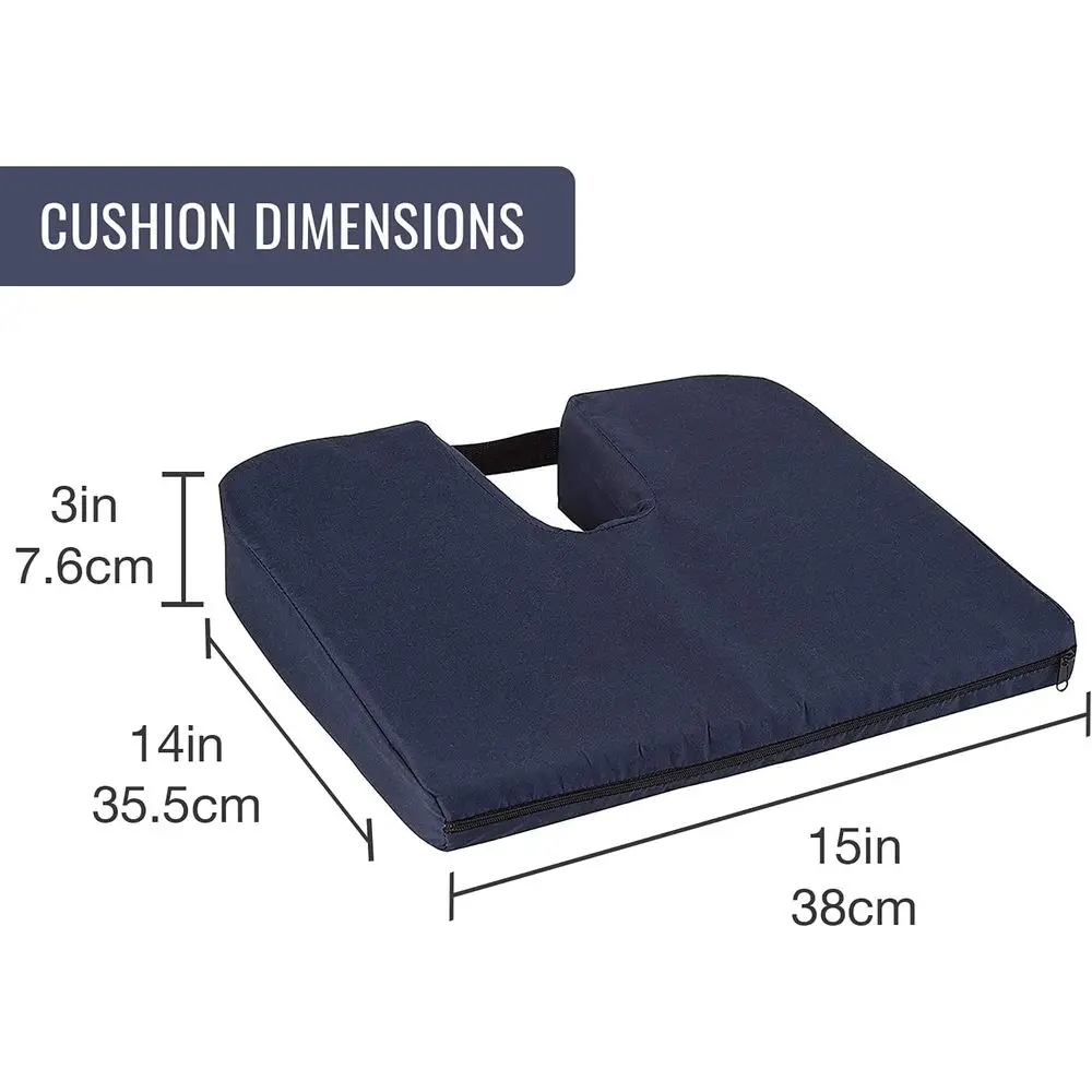 15 Inch Navy Seat Cushion for Coccyx, Sciatica, Tailbone Pain - Washable Cover, Ideal for Dining, Desk Chairs, Cars & Wheelchair