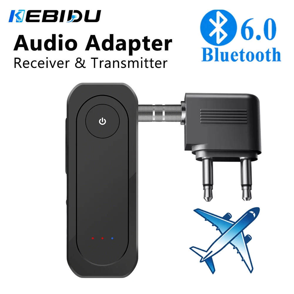 KEBIDU Bluetooth 6.0 Audio-Empfänger-Sender, Freisprechfunktion, kabelloser Adapter, 3,5 mm AUX-Musiklautsprecher-Sets für Auto, Flugzeug