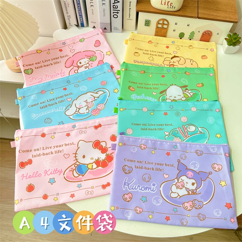 Sanrio File Pocket A4 Textbook Bag Kuromi Hello Kitty My Melody Cartoon Student Lessons Data Task Storage Bag Toys Girls Gifts