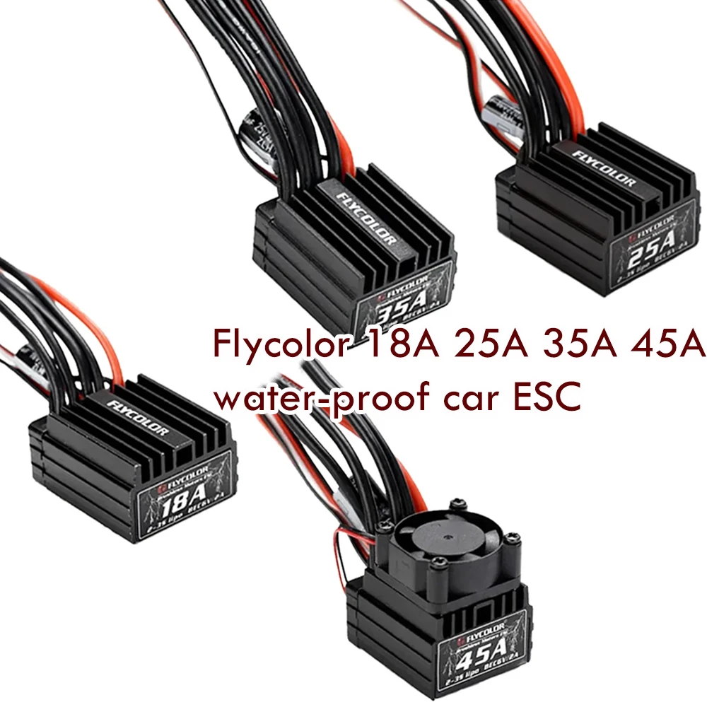 FLYCOLOR-Contrôleur de Vitesse Électroinique Sans Balais pour Voiture RC, Étanche, ESC 2-3s, Mono 18A, 25A, 35A, 45A, 1/10, 1/16, 1/18