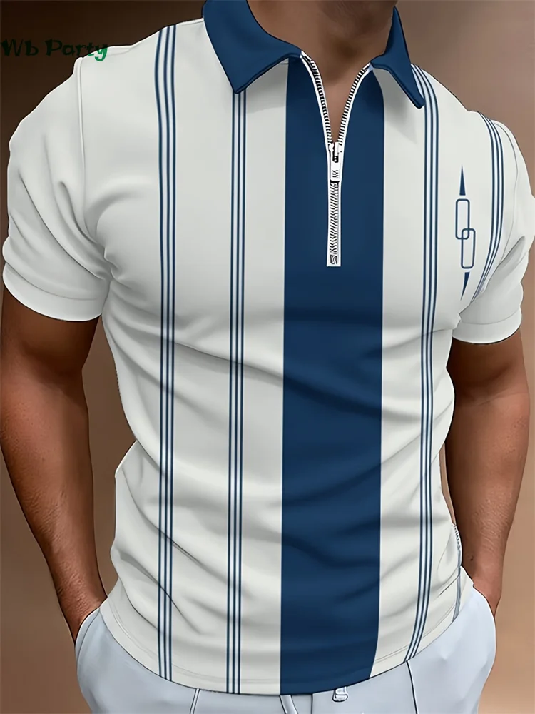 Classic Stripe Print T shirt Men Fashion Lapel Men's Clothing T-shirts for Men Contrast Color Polo Shirt for Men Summer T shirt image 6