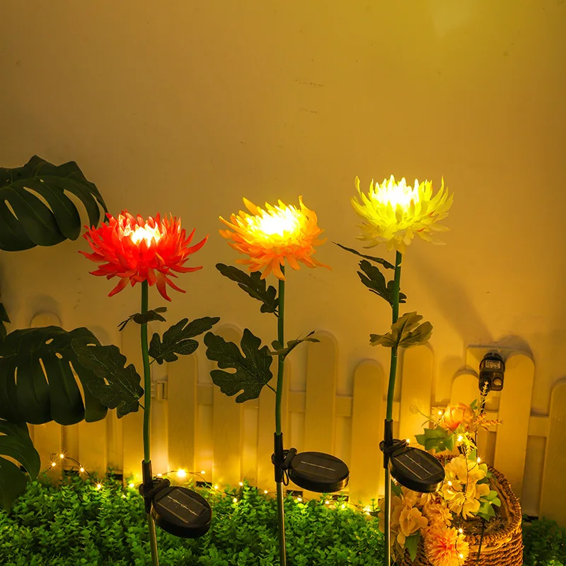 Solar Garden Lights Solar Flowers Lights Solar Powered Chrysanthemum LED Lawn Light Outdoor Garden Decor Perfect for Yard Fence