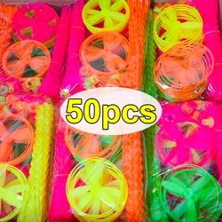 Colorful Bamboo Dragonfly Twisty Flying Saucers Toy Outdoor Helicopter Toys for Children Kids Hand Rotating Circle Flying Saucer