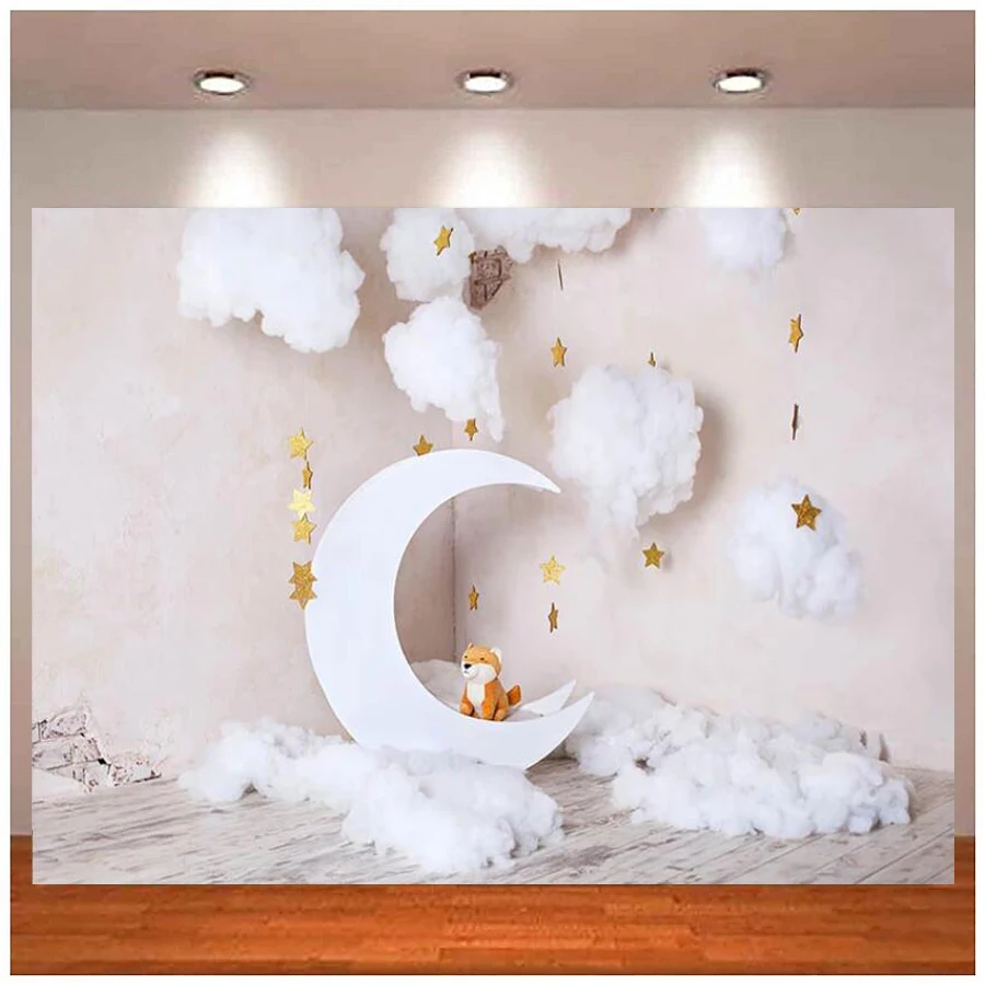 

Photography Backdrop Newborn Baby Gold Moon Star Cotton Portrait Party Decoration Photo Background Studio Video Call Photo