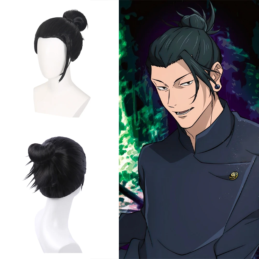 

Anime Jujutsu Kaisen Geto Suguru Cosplay Synthetic Hair 12-Inch Black Bun Halloween Daily Party High-Quality Wig Heat Resistant
